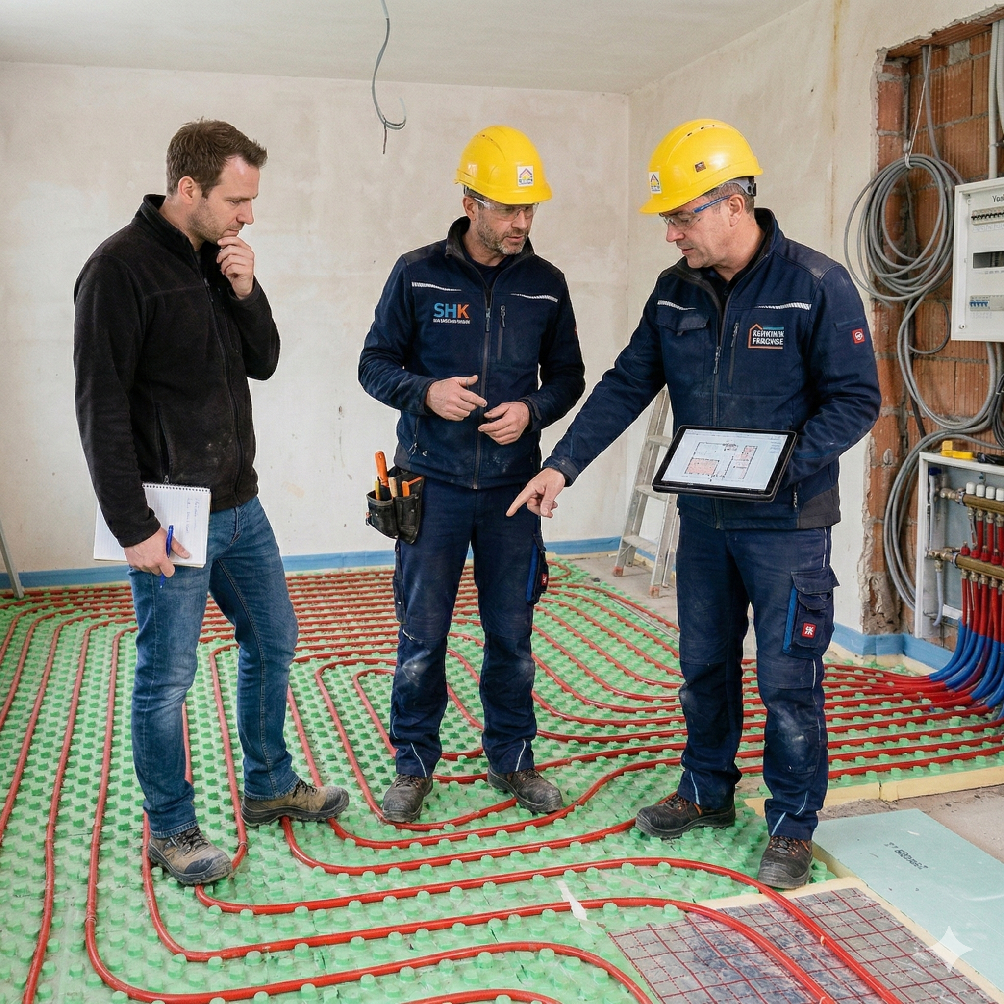 Bei der Baubegleitung einer Fussbodenheizung mit Wärmepumpe und Photovoltaik